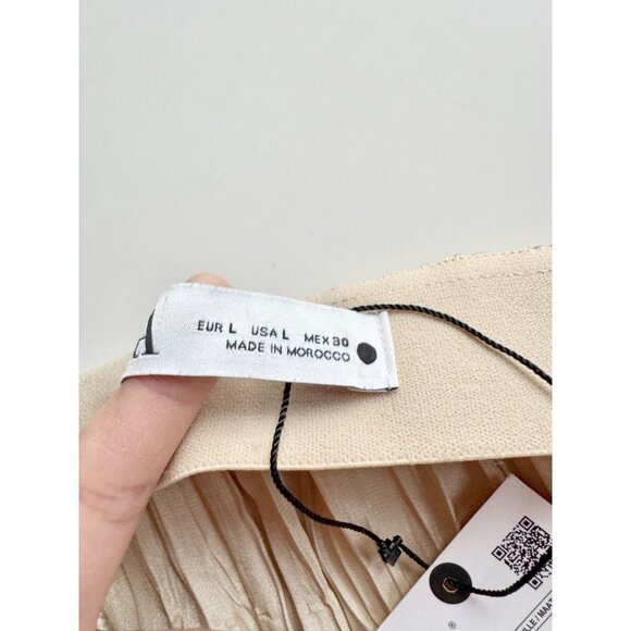 NWT ZARA Champagne Beige Satin Crinkle Pleated Midi Slip Skirt, Size L - Picture 11 of 13